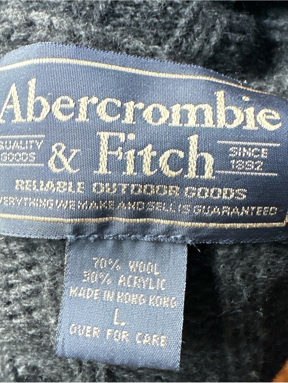 Abercrombie & Fitch Vintage Men Sweater Wool Blend Size L Mock Neck Y2K Charcoal - Picture 6 of 6